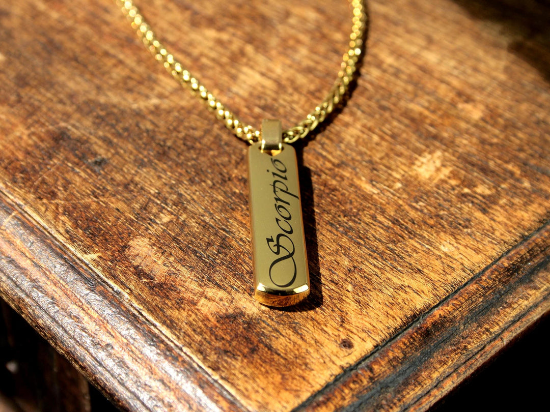 Gold Bar Pendant Star Sign Necklace