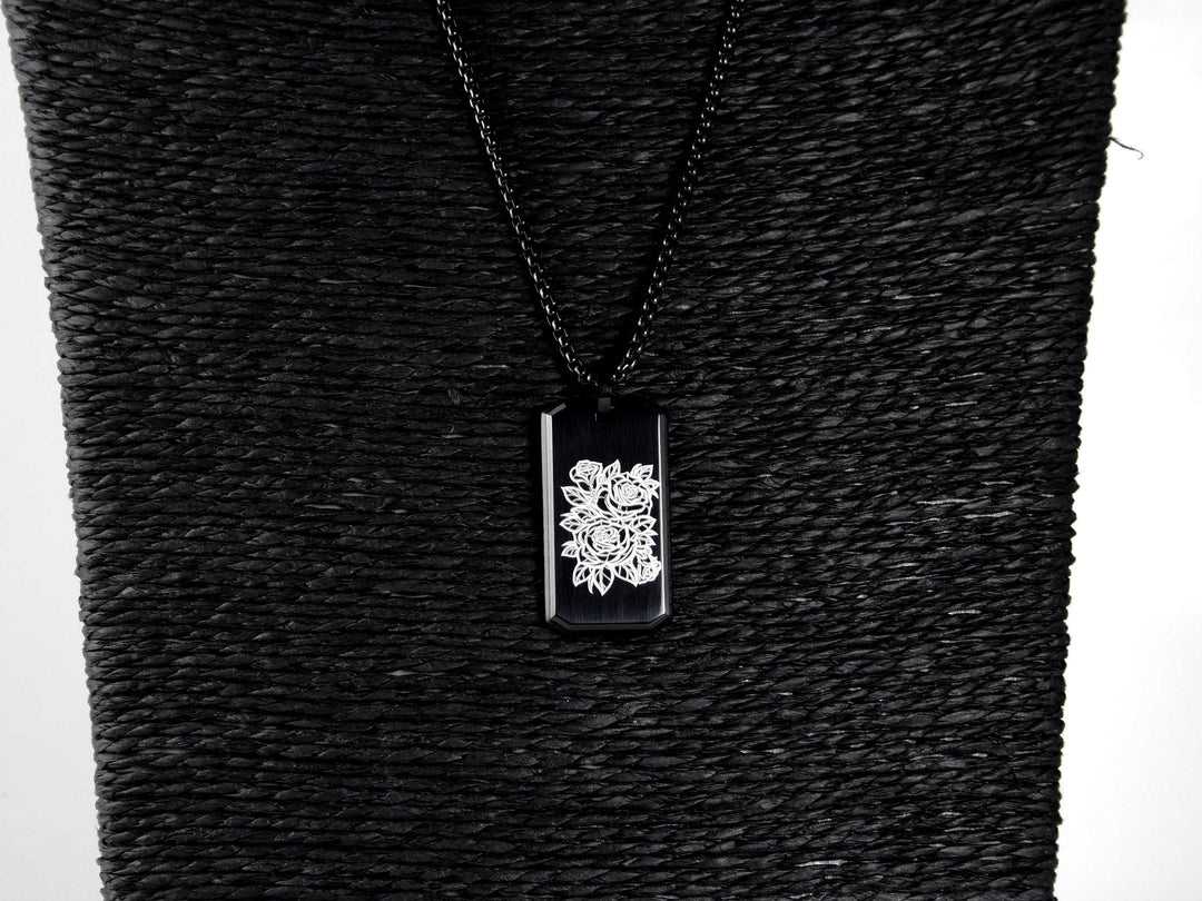 Black Flower Tattoo Necklace Personalised Name