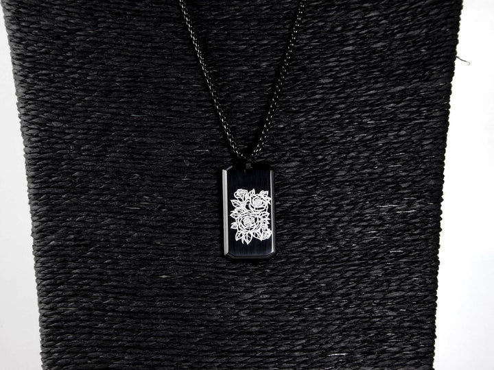 Black Flower Tattoo Necklace Personalised Name