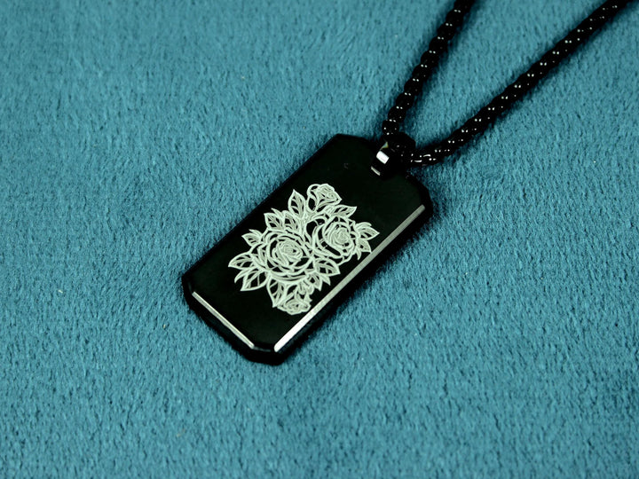 Black Flower Tattoo Necklace Personalised Name