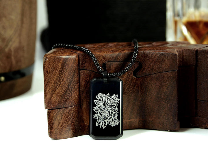 Black Flower Tattoo Necklace Personalised Name