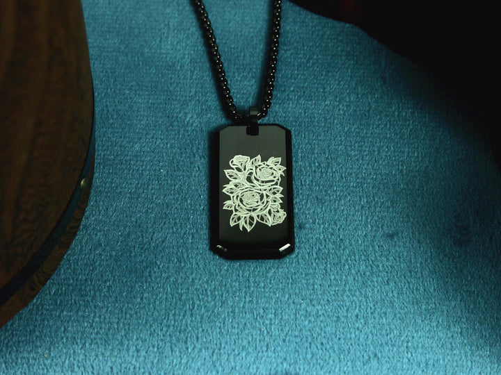 Black Flower Tattoo Necklace Personalised Name