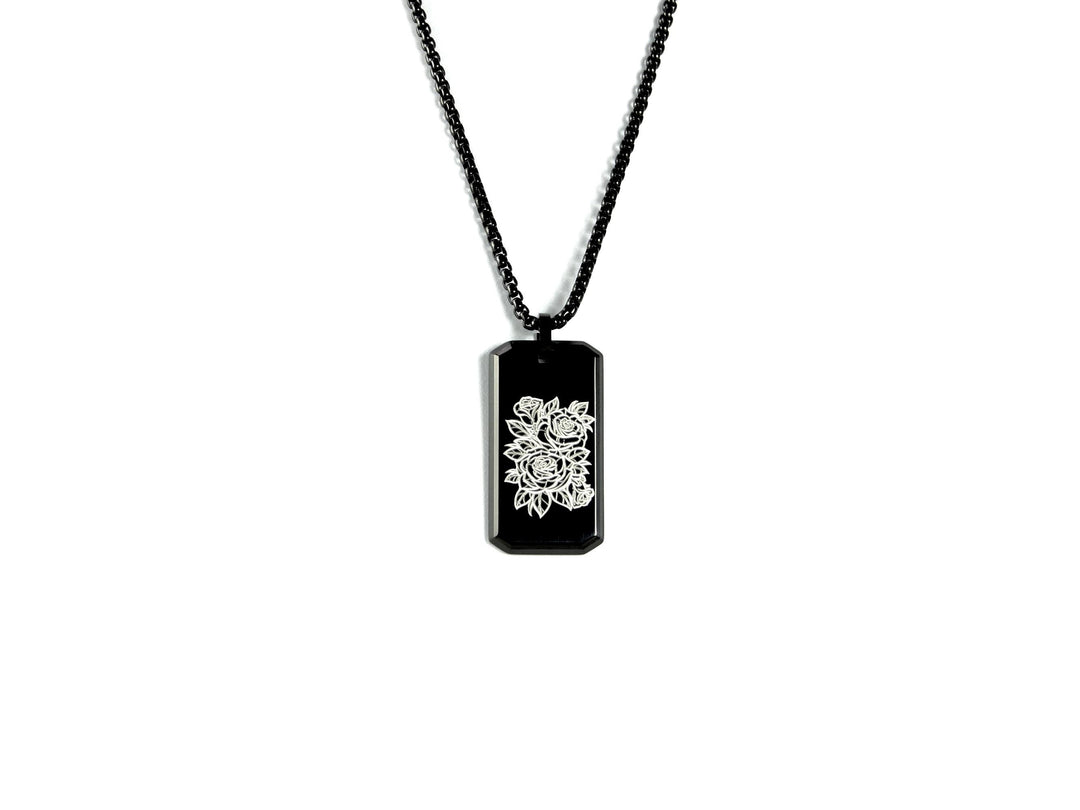 Black Flower Tattoo Necklace Personalised Name