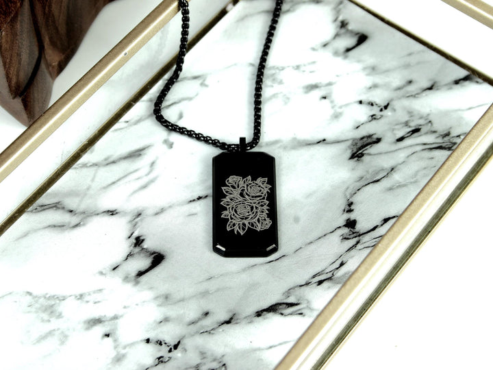 Black Flower Tattoo Necklace Personalised Name