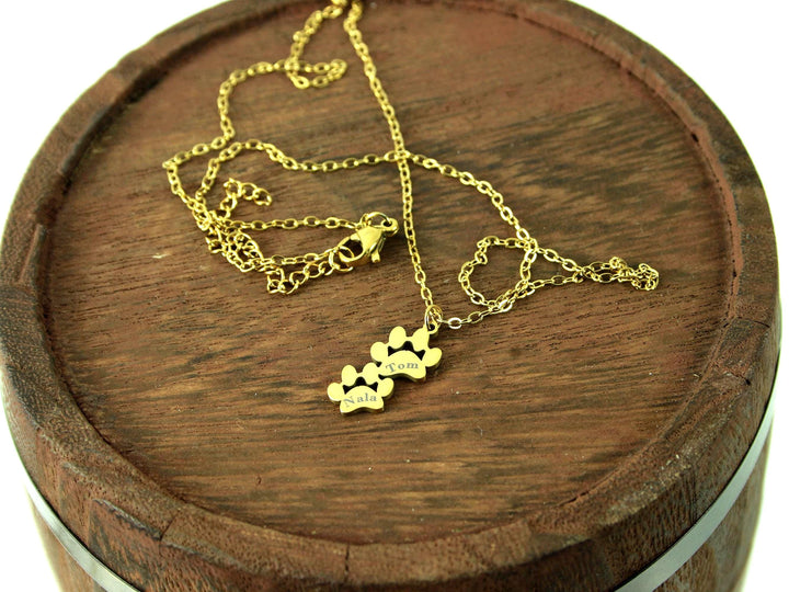 Double Paw Print Necklace, Pet Memorial Necklace