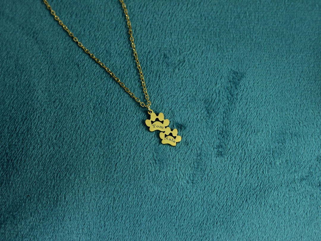 Double Paw Print Necklace, Pet Memorial Necklace