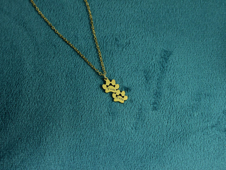 Double Paw Print Necklace, Pet Memorial Necklace
