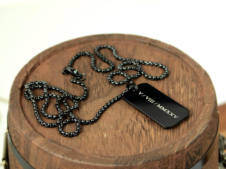 Personalised Roman Numerals Engraved Rectangle Necklace