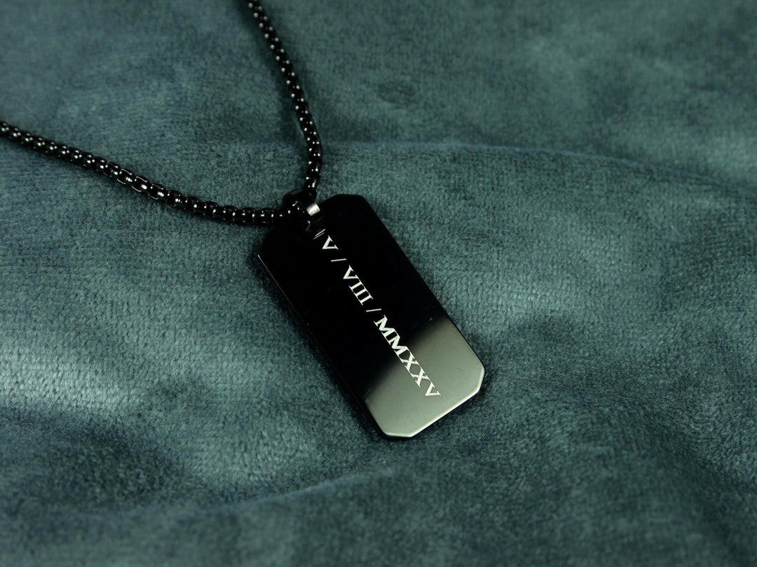Personalised Roman Numerals Engraved Rectangle Necklace