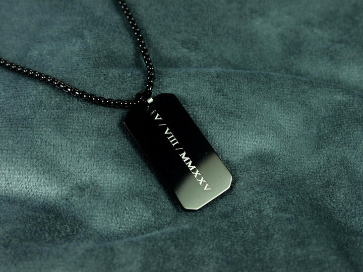 Personalised Roman Numerals Engraved Rectangle Necklace