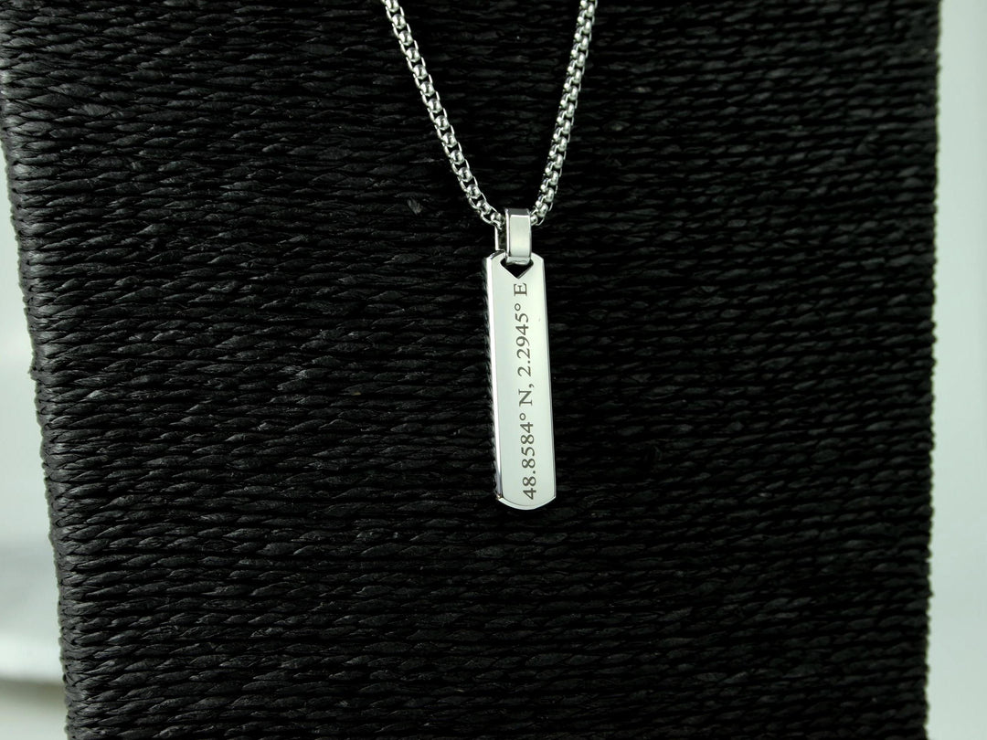Silver Coordinates Bar Necklace