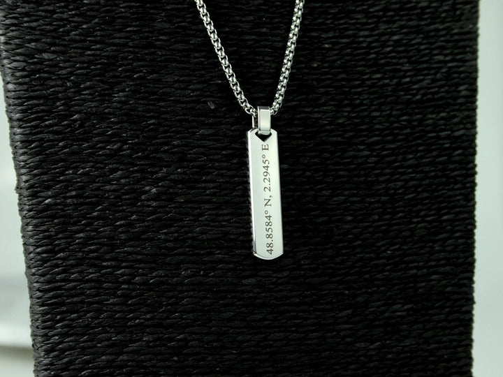 Silver Coordinates Bar Necklace