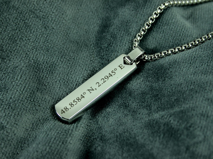 Silver Coordinates Bar Necklace