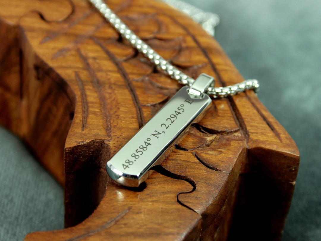 Silver Coordinates Bar Necklace