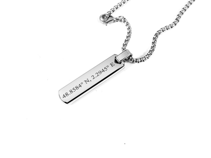 Silver Coordinates Bar Necklace