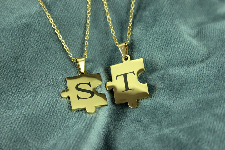 Matching Gold Puzzle Necklaces Engraved