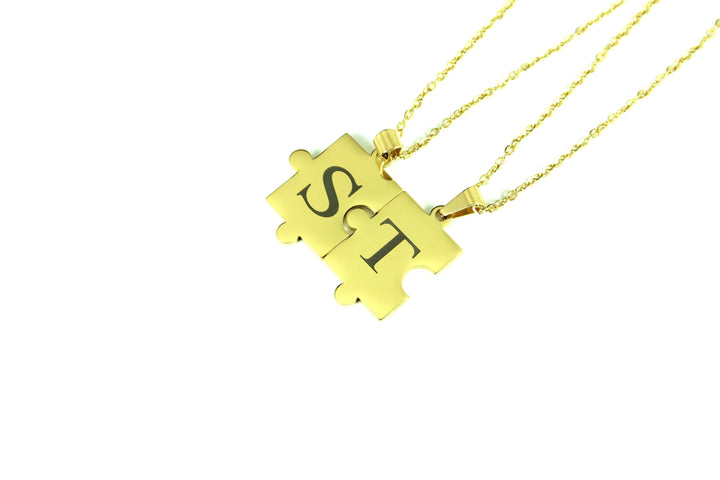 Matching Gold Puzzle Necklaces Engraved