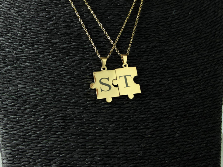 Matching Gold Puzzle Necklaces Engraved