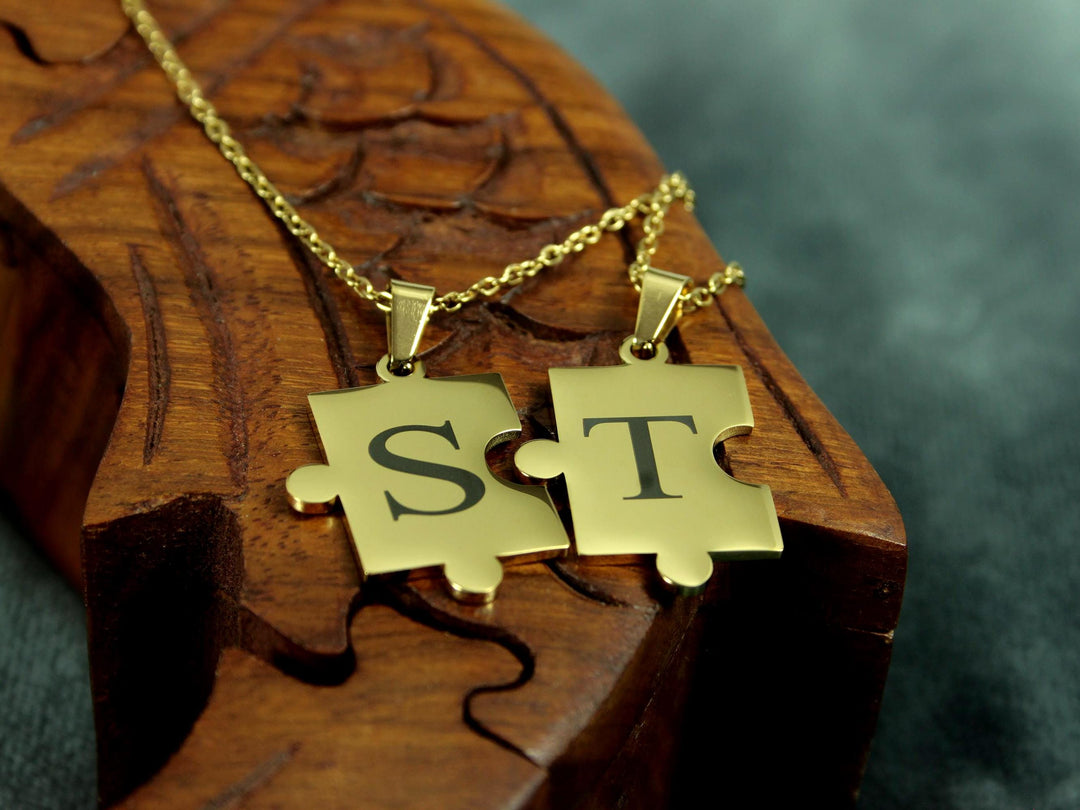 Matching Gold Puzzle Necklaces Engraved