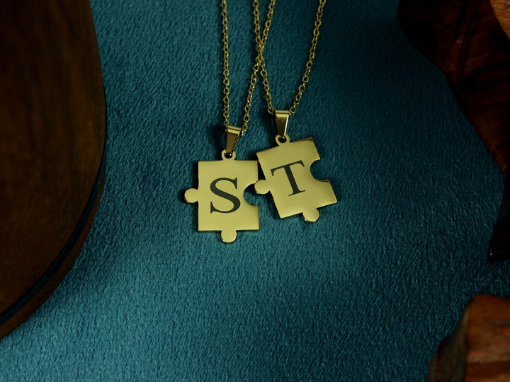 Matching Gold Puzzle Necklaces Engraved