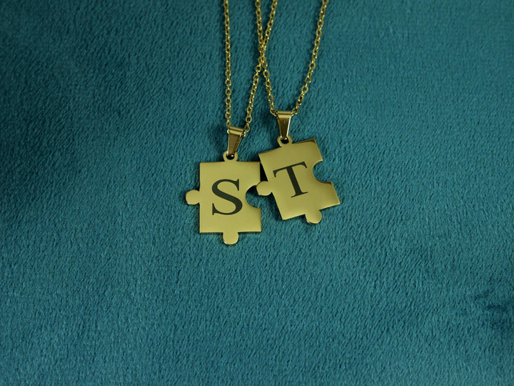 Matching Gold Puzzle Necklaces Engraved