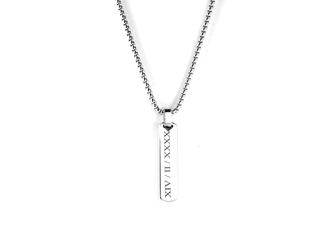 Personalised Silver Bar Pendant, Roman Numerals