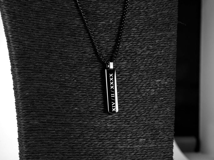 Roman Numerals Black Bar Necklace