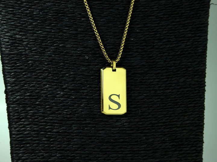 Gold Letter Pendant Engraved Necklace