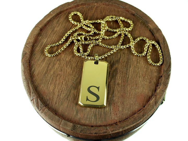 Gold Letter Pendant Engraved Necklace