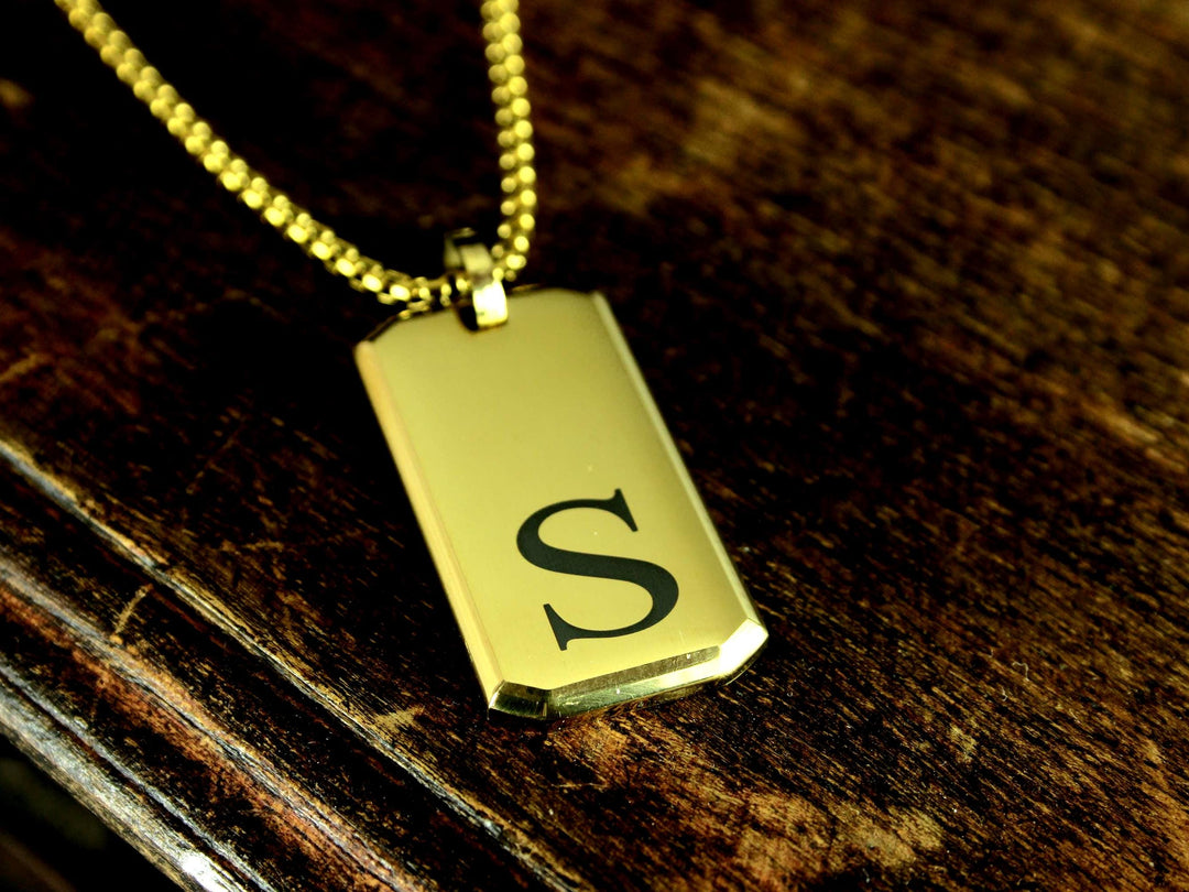 Gold Letter Pendant Engraved Necklace