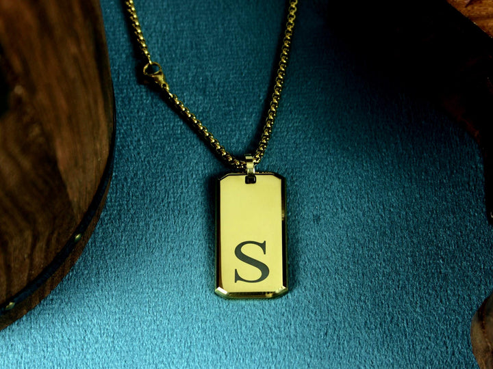 Gold Letter Pendant Engraved Necklace
