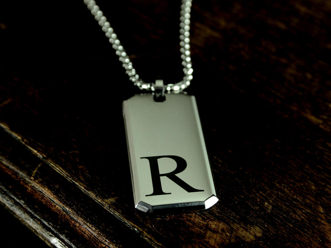 Initial Rectangle Necklace Custom Engraved