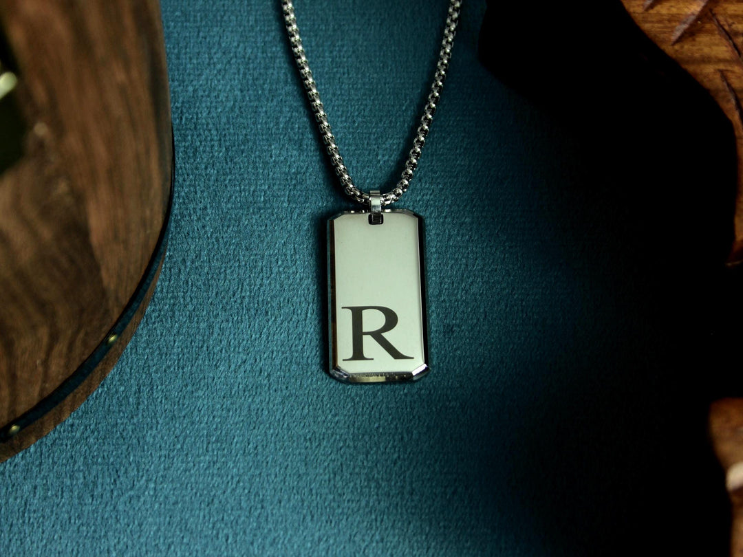 Initial Rectangle Necklace Custom Engraved
