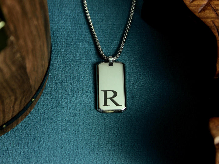 Initial Rectangle Necklace Custom Engraved
