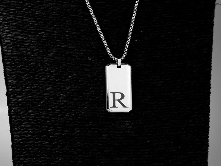 Initial Rectangle Necklace Custom Engraved