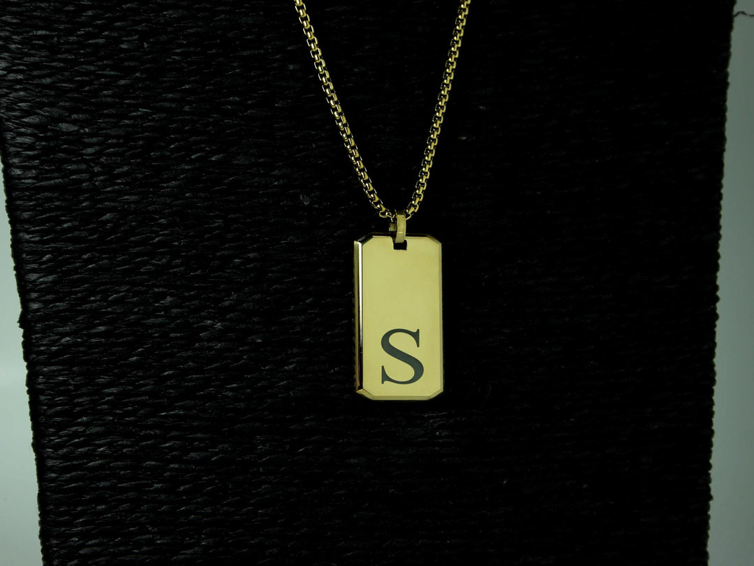 Initial Rectangle Necklace Custom Engraved