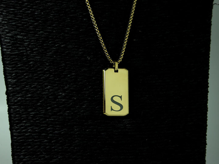 Initial Rectangle Necklace Custom Engraved