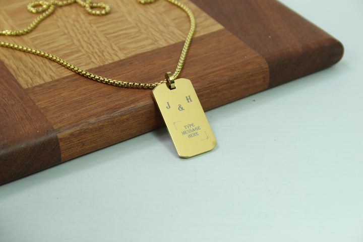 Gold Rectangle Engraved Initials Necklace