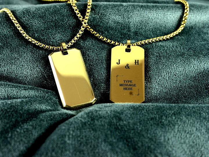 Gold Rectangle Engraved Initials Necklace