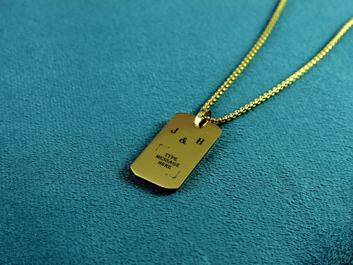 Gold Rectangle Engraved Initials Necklace