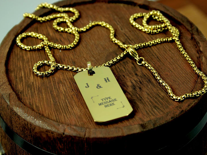 Gold Rectangle Engraved Initials Necklace
