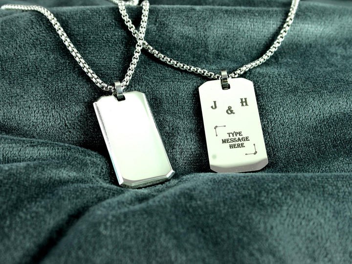 Silver Rectangle Necklace With Initials Engraved