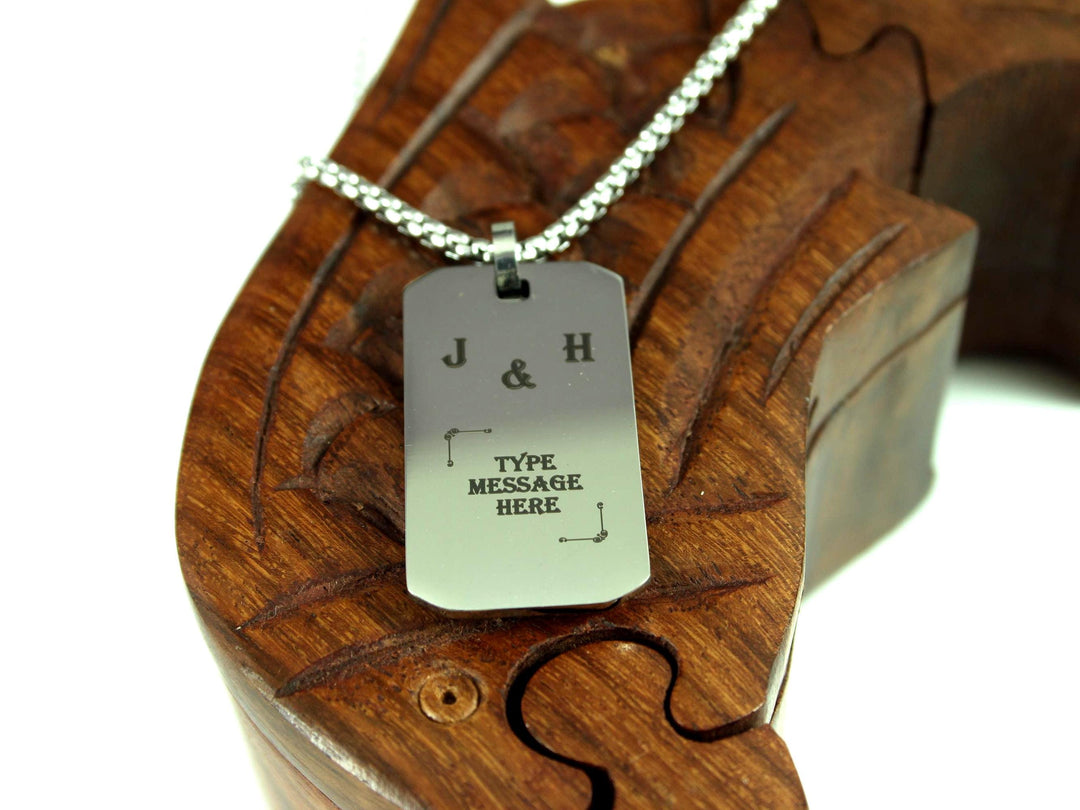 Silver Rectangle Necklace With Initials Engraved