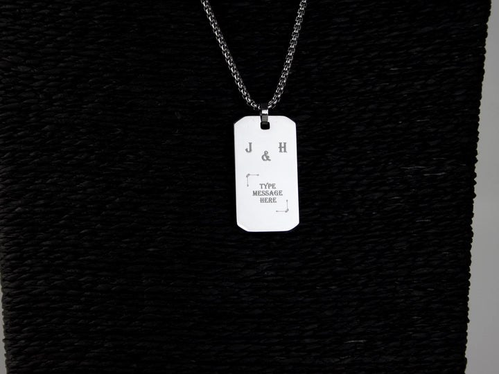 Silver Rectangle Necklace With Initials Engraved