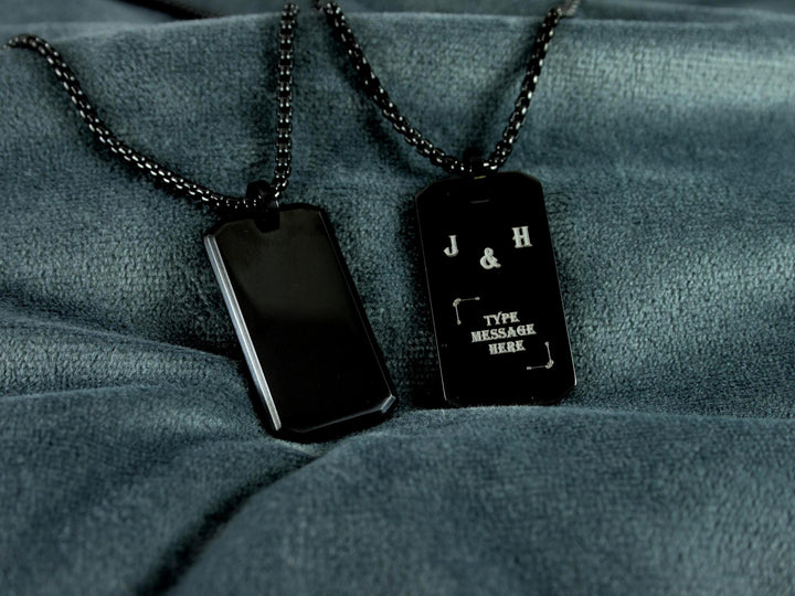 Black Rectangle Pendant, Personalized Initial Necklace