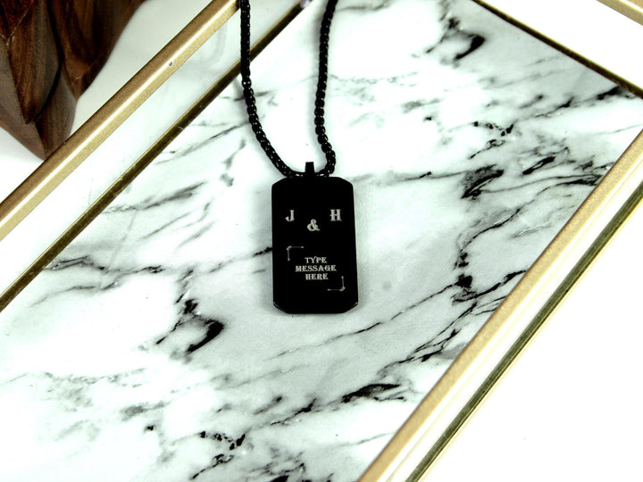Black Rectangle Pendant, Personalized Initial Necklace