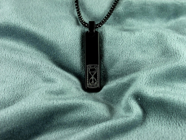 Black Initial Necklace, Sand Timer Art Design