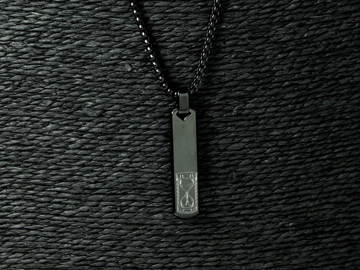 Black Initial Necklace, Sand Timer Art Design