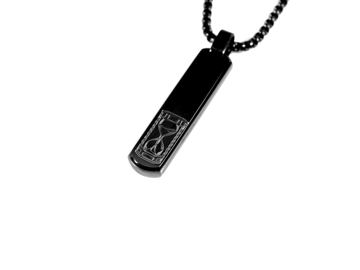 Black Initial Necklace, Sand Timer Art Design