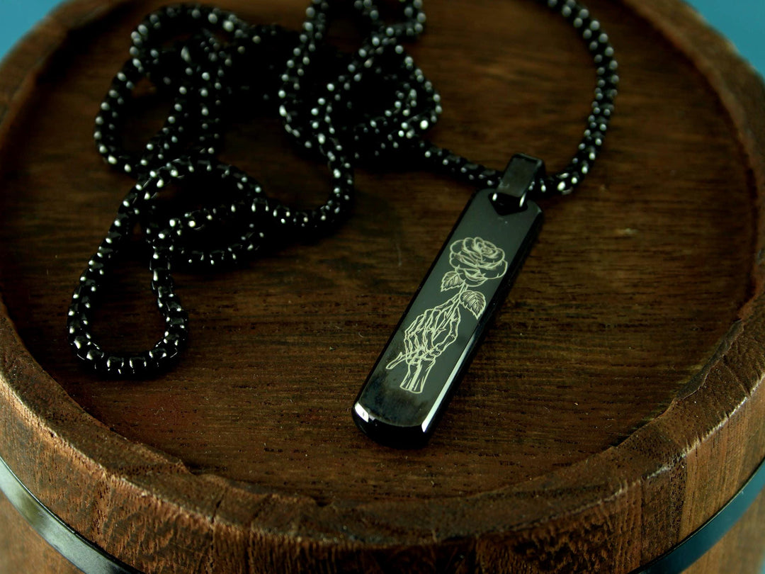 Skull Rose Pendant Necklace, Tattoo Design